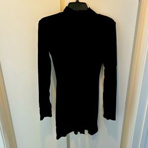 Commense Turtleneck Long Sleeve Mini Dress with Slit and Ribbed Paneling